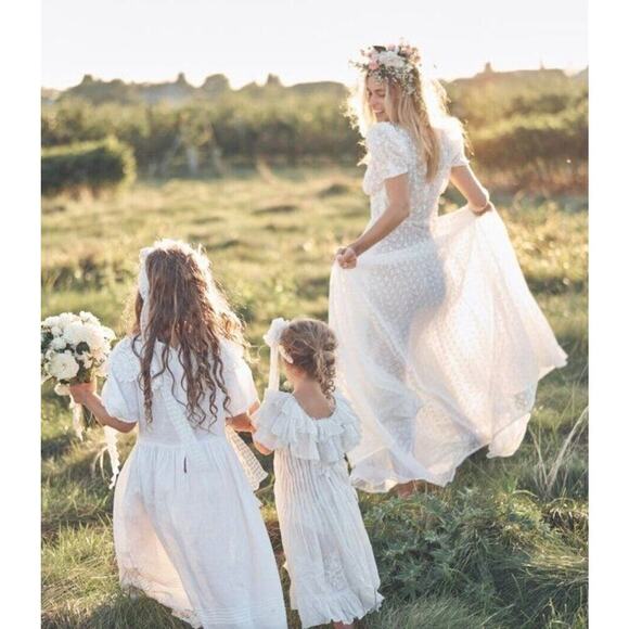 $900 Love Shack Fancy Castella Wedding Bridal Dress White Embroidered Maxi Sz 4 - Picture 5 of 16